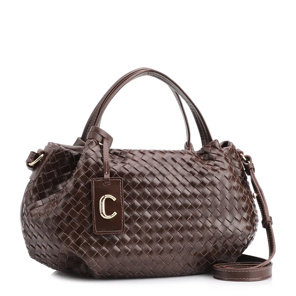 Bolsa Tote Tressê Couro Marrom Escuro - imagem 2