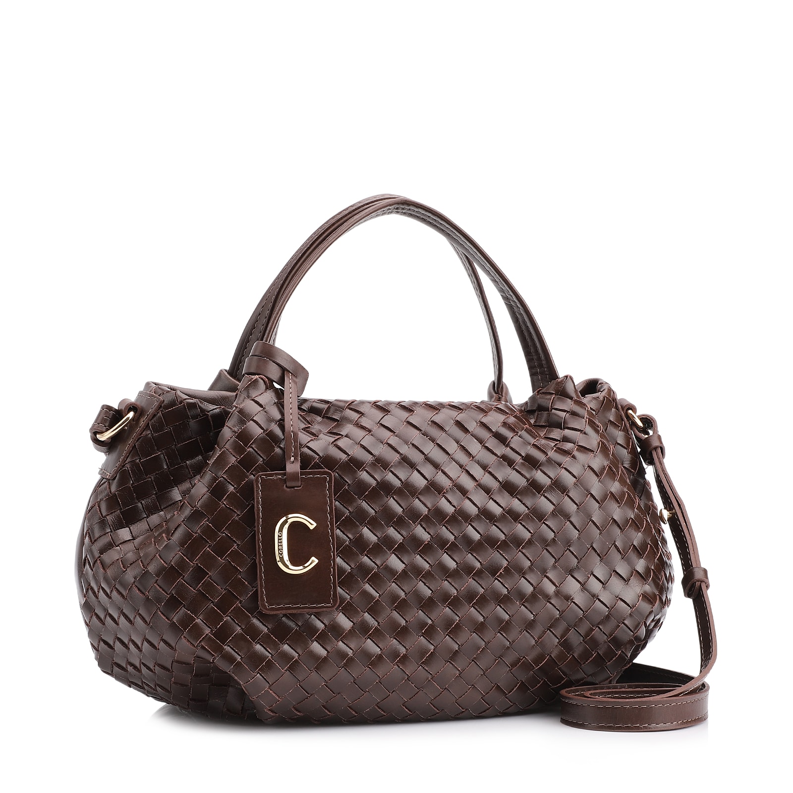 Bolsa Tote Tressê Couro Marrom Escuro