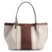 Bolsa Tote Tressê Couro Marrom/Linho Off White - imagem 1