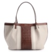 Bolsa Tote Tressê Couro Marrom/Linho Off White - imagem 1