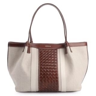 Couro Marrom/Linho Off White