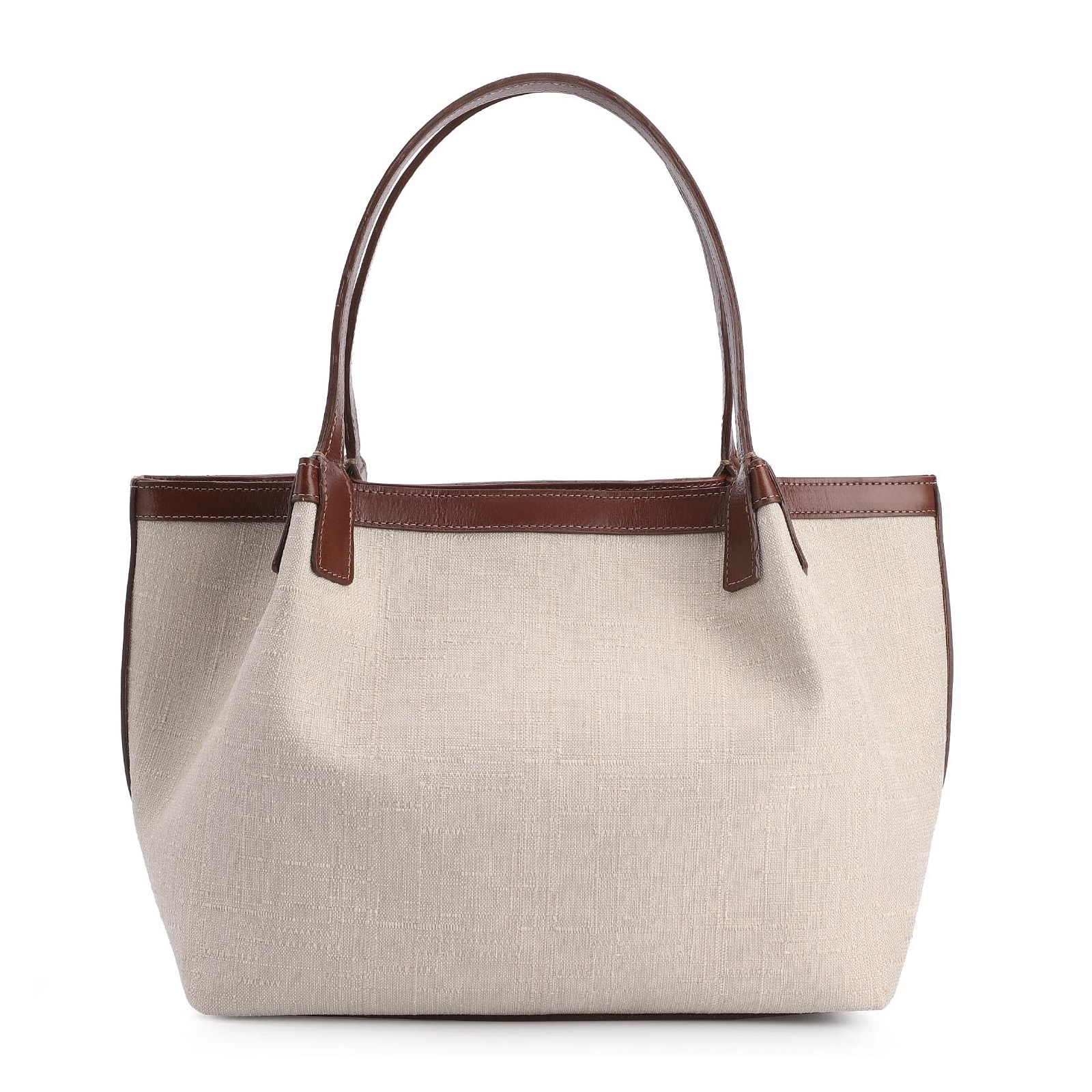 Bolsa Tote Tressê Couro Marrom/Linho Off White