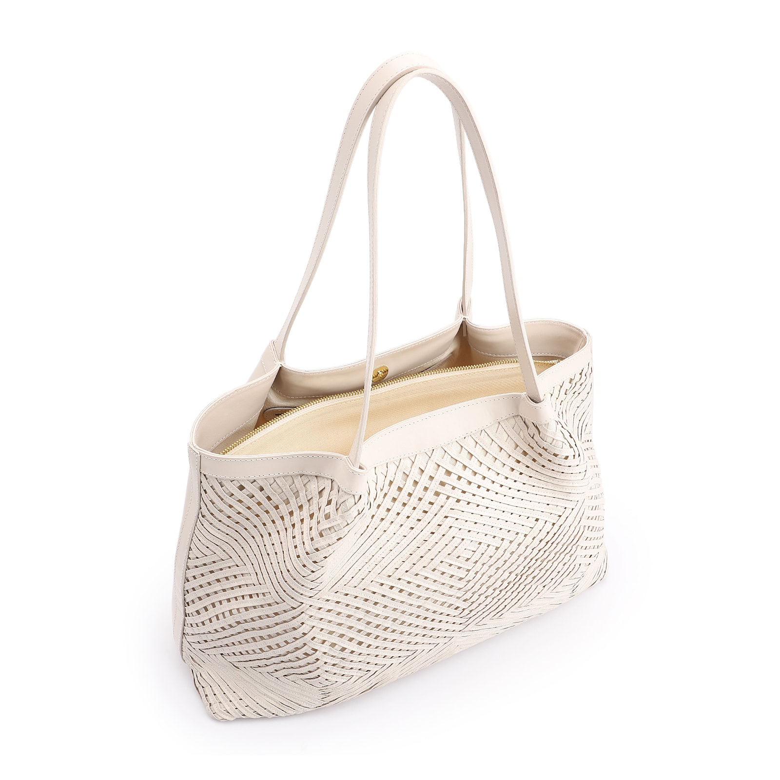 Bolsa Tote Tressê Couro Off White