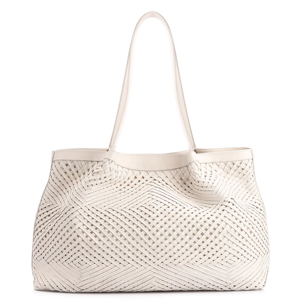 Bolsa Tote Tressê Couro Off White