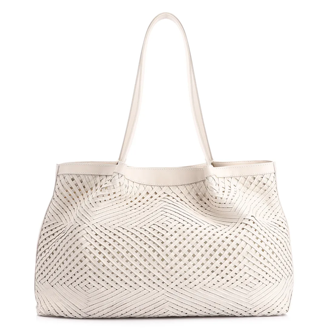 Bolsa Tote Tressê Couro Off White