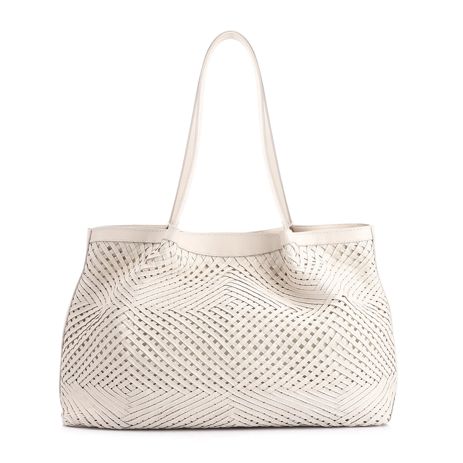 Bolsa Tote Tressê Couro Off White