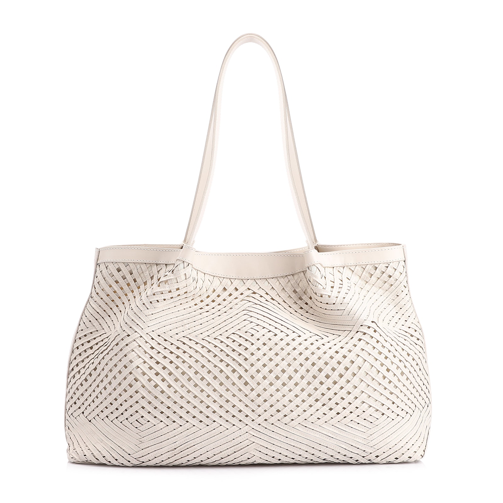 Bolsa Tote Tressê Couro Off White