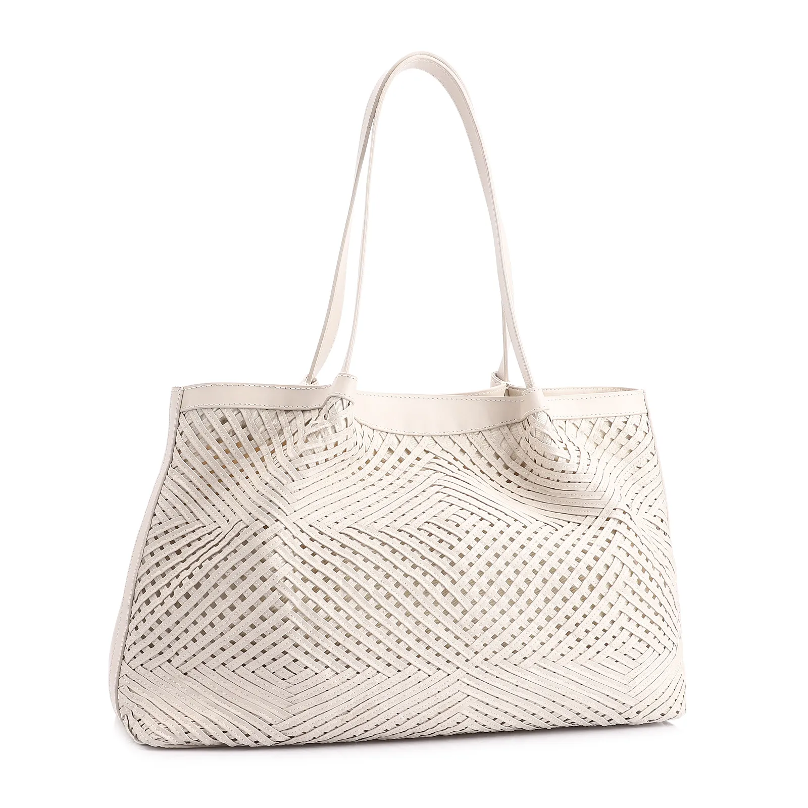 Bolsa Tote Tressê Couro Off White