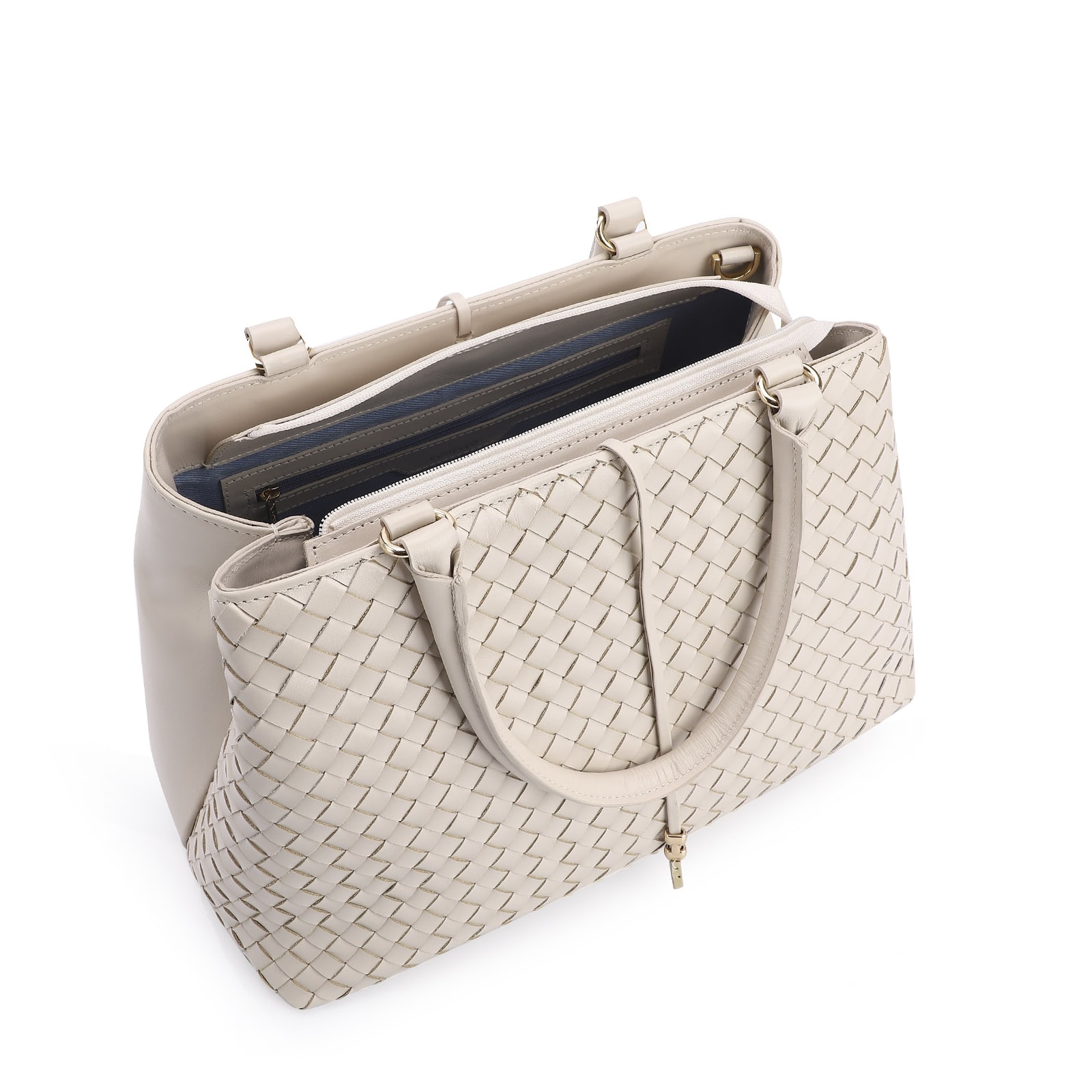Bolsa Tote Tressê Couro Off White