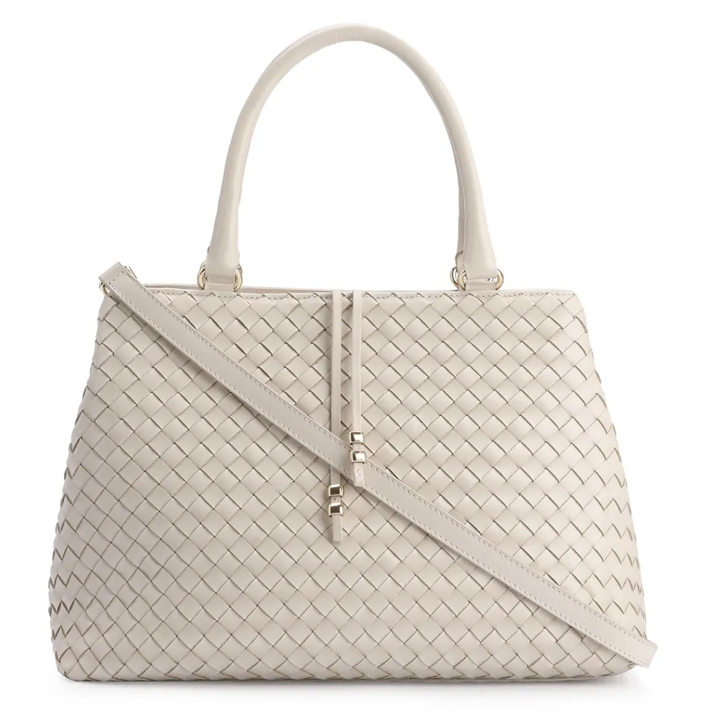Bolsa Tote Tressê Couro Off White