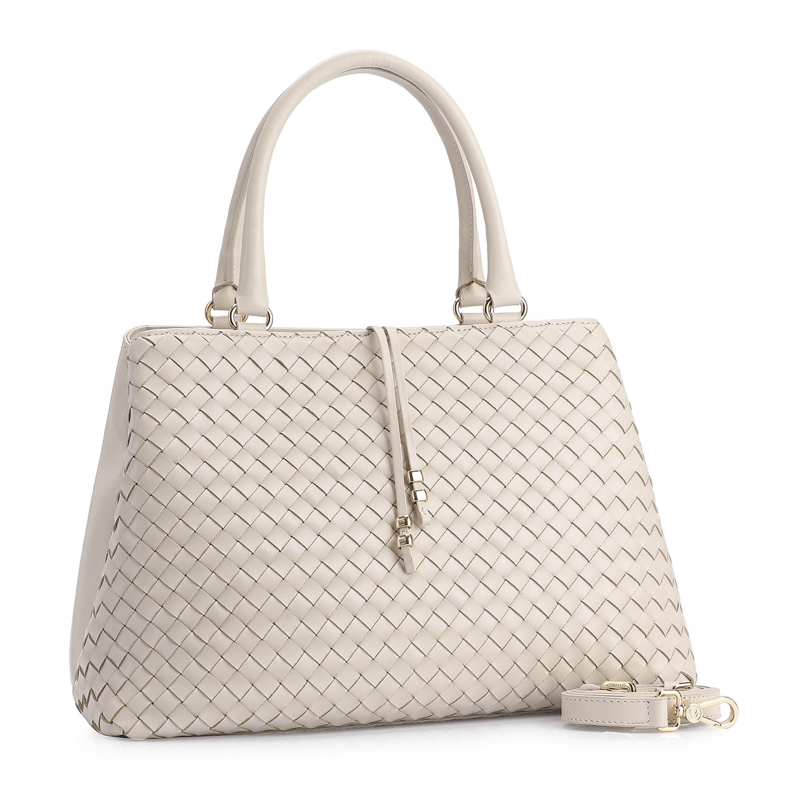 Bolsa Tote Tressê Couro Off White