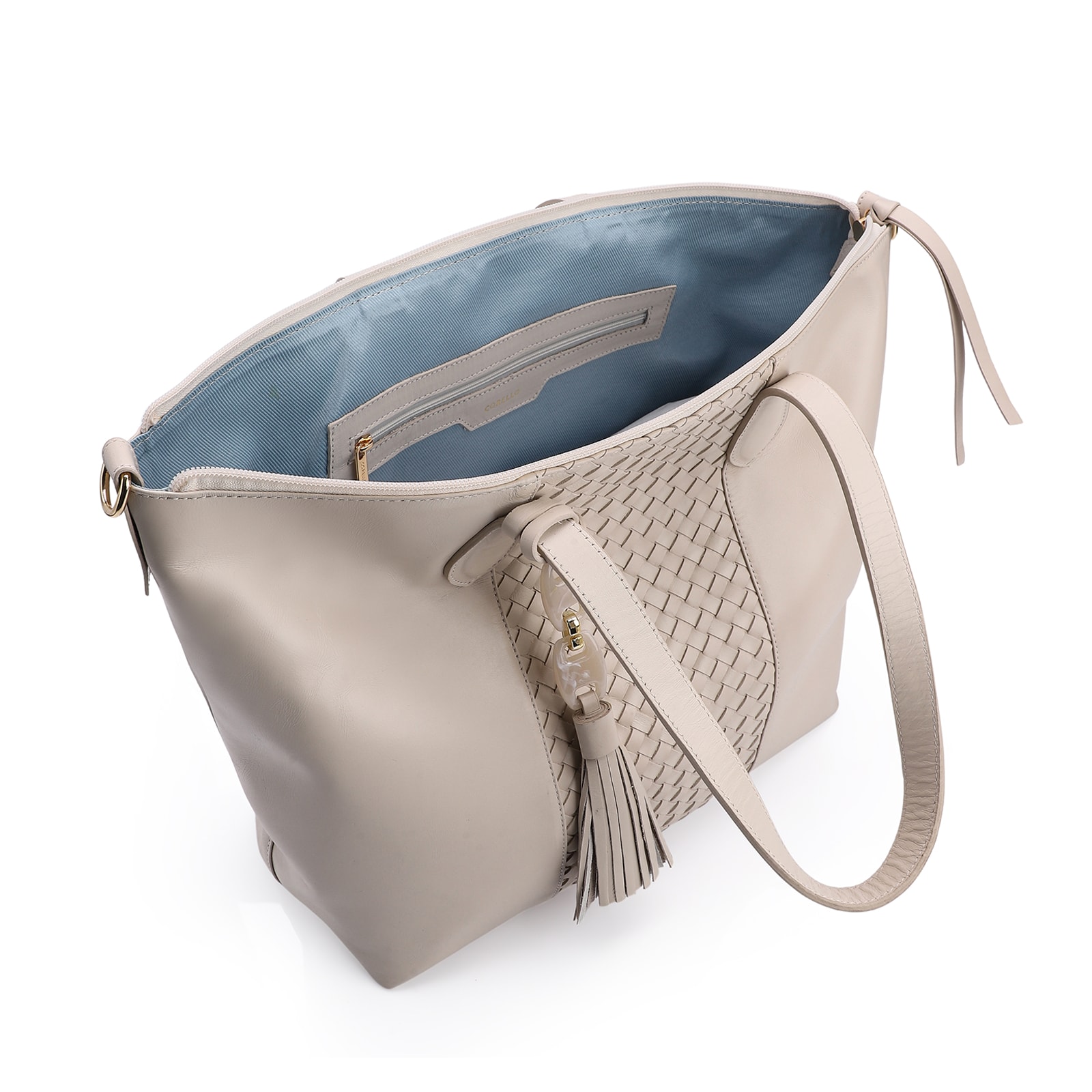 Bolsa Tote Tressê Couro Off White