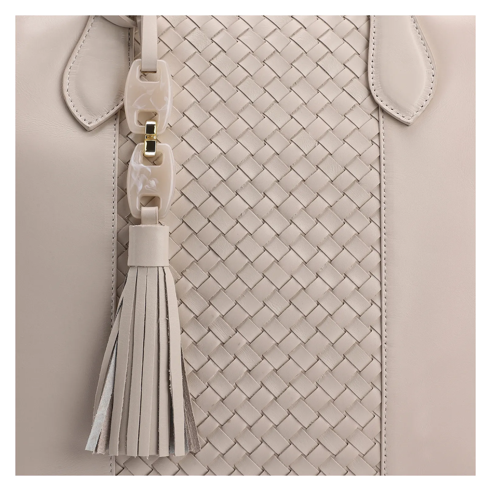 Bolsa Tote Tressê Couro Off White