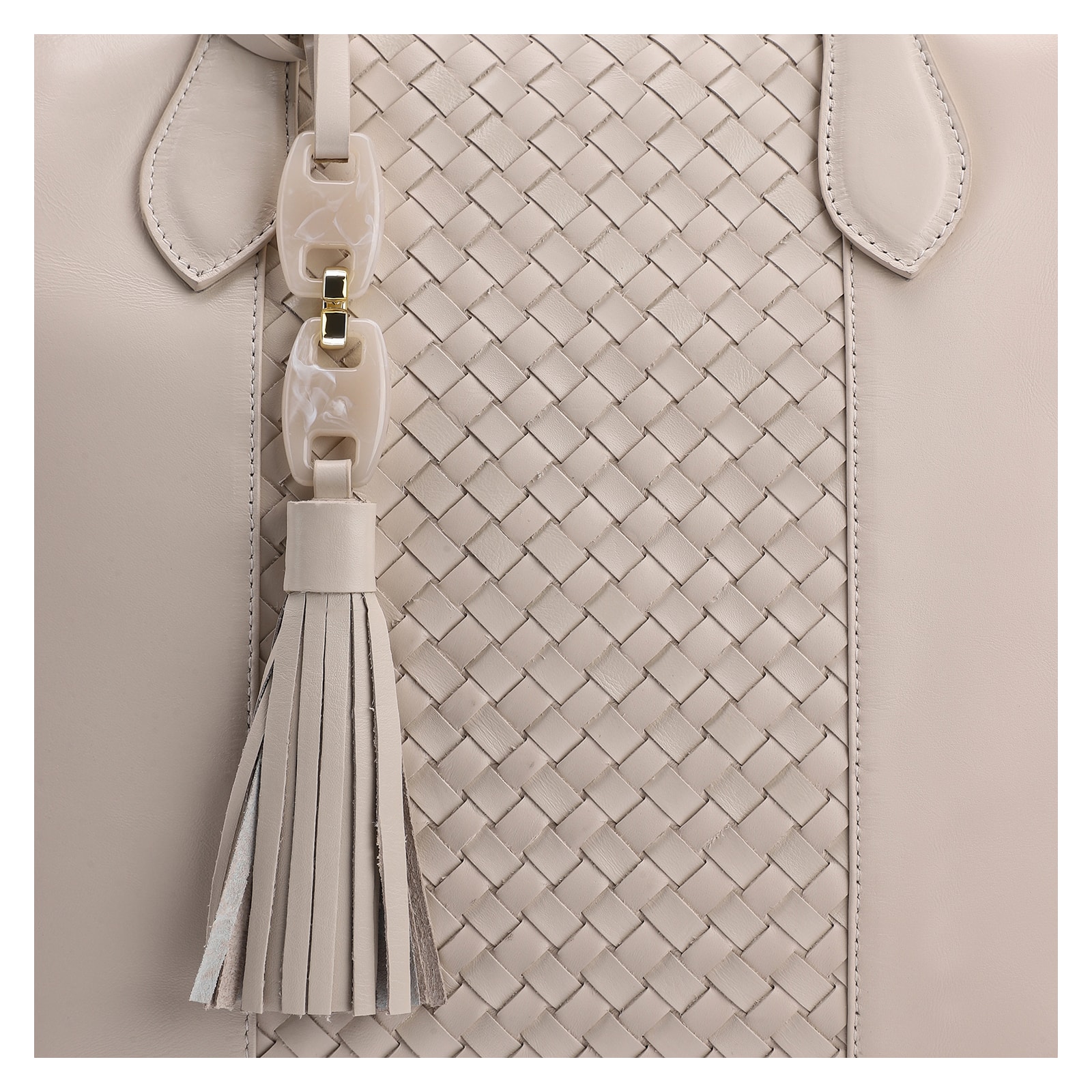 Bolsa Tote Tressê Couro Off White