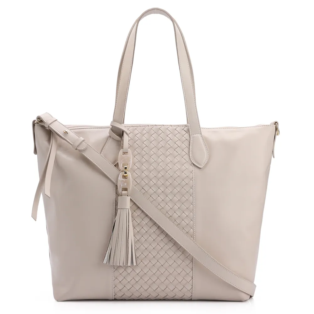 Bolsa Tote Tressê Couro Off White