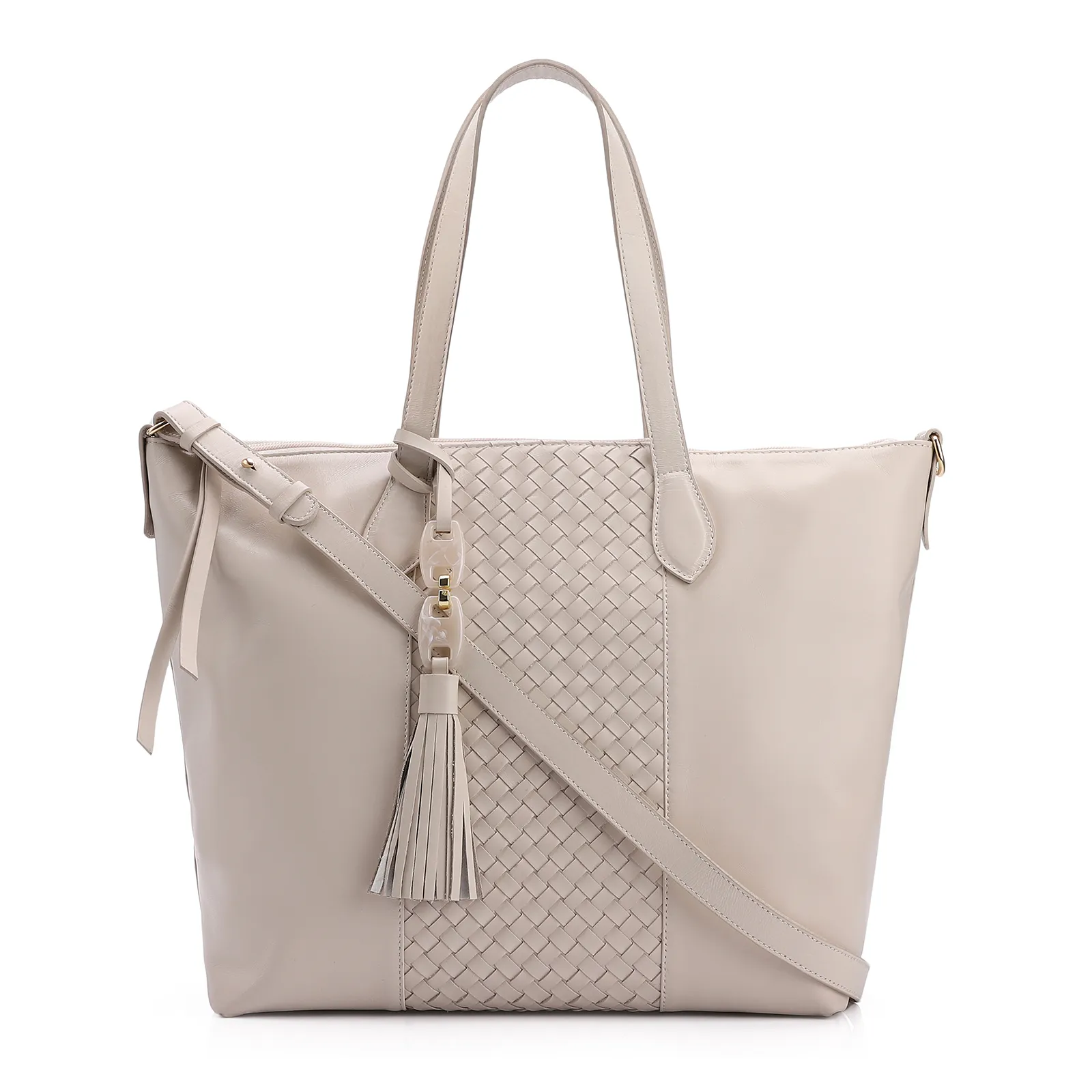 Bolsa Tote Tressê Couro Off White
