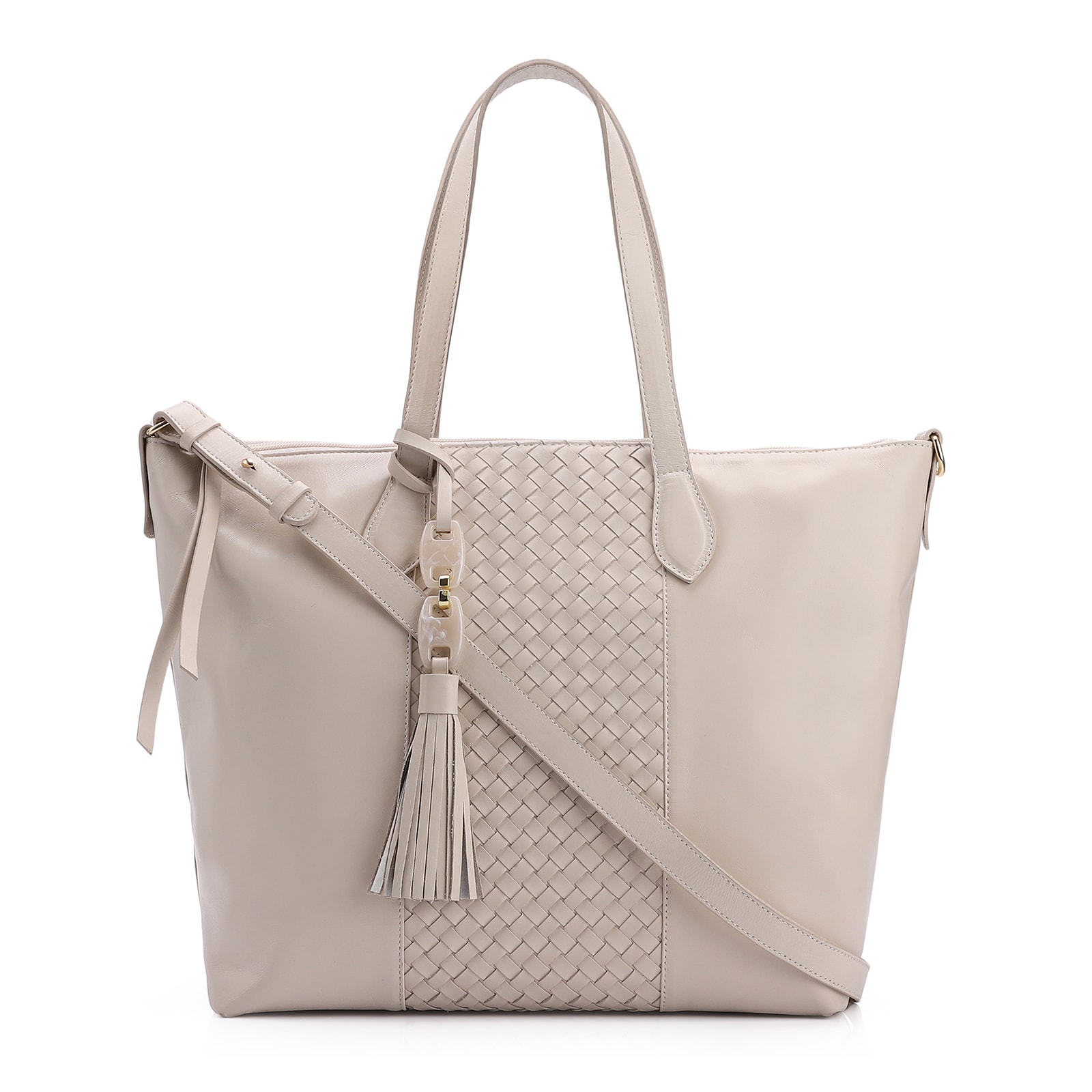 Bolsa Tote Tressê Couro Off White