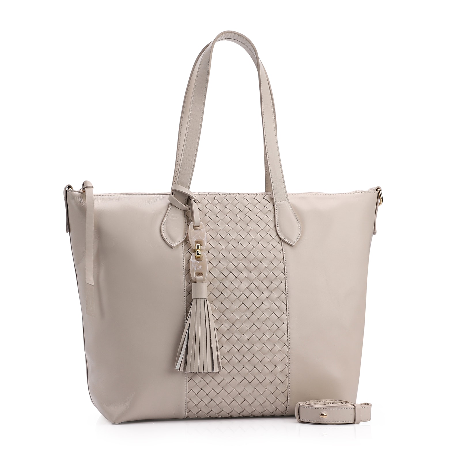Bolsa Tote Tressê Couro Off White