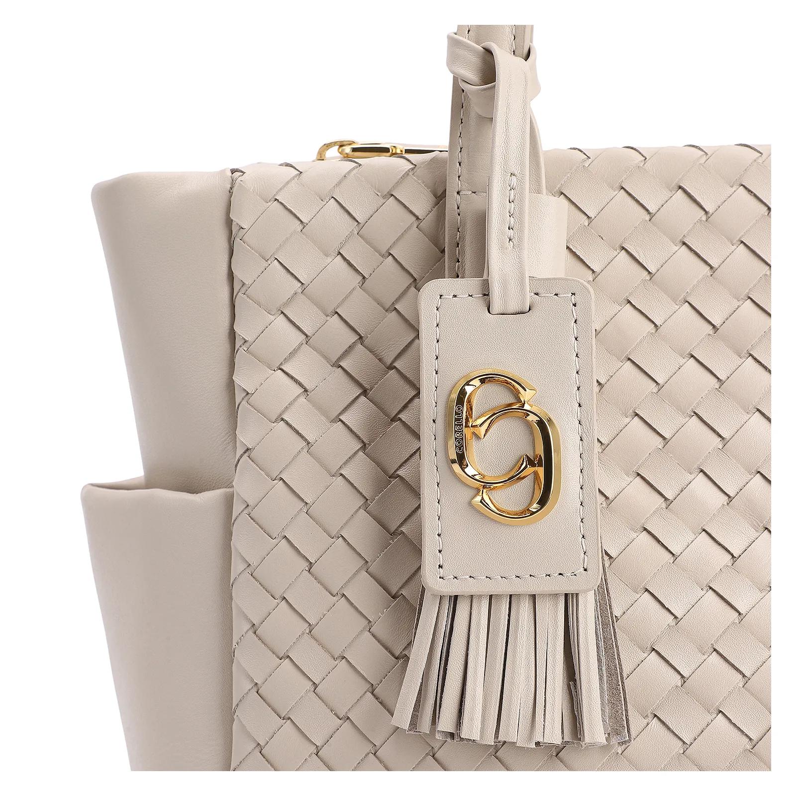 Bolsa Tote Tressê Couro Off White