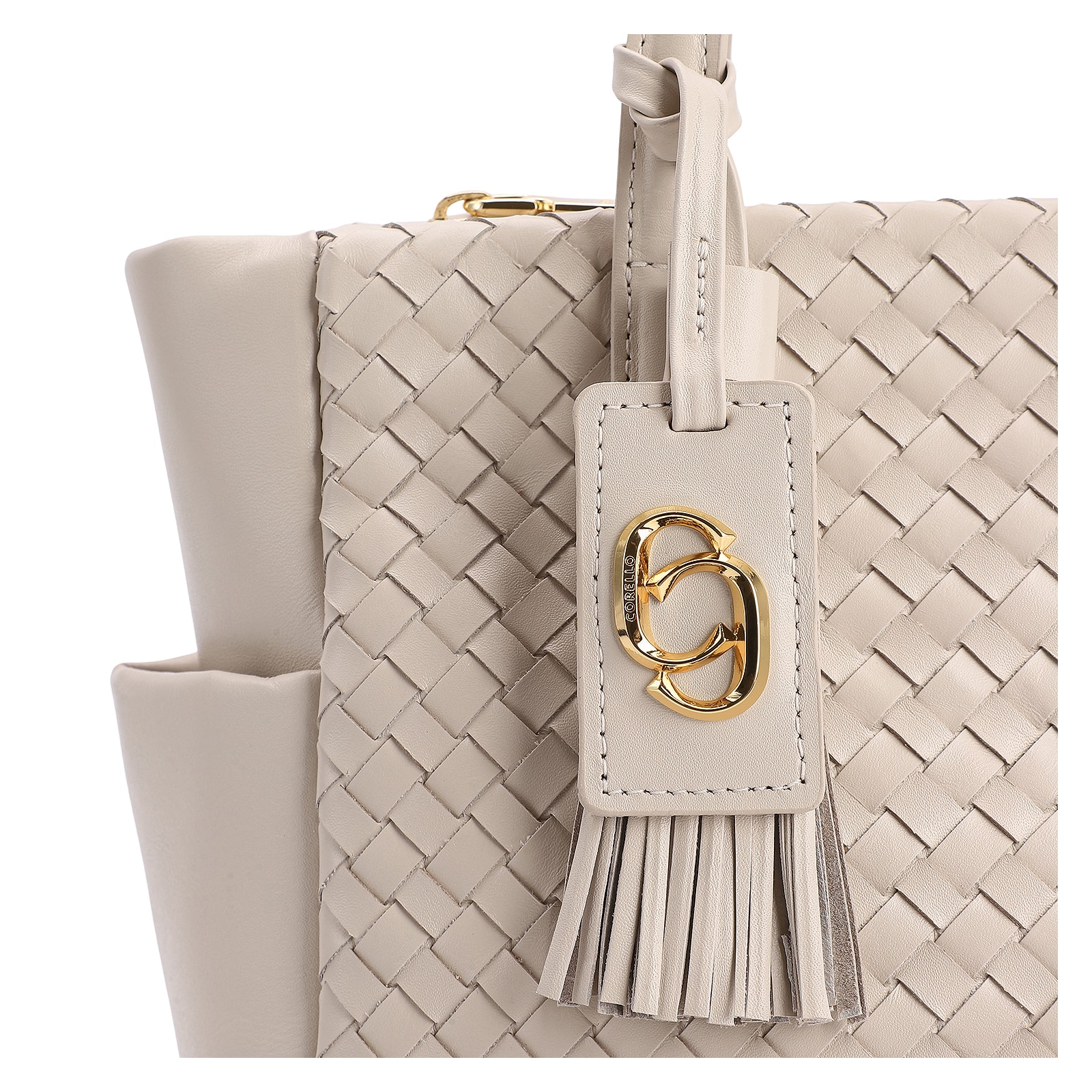 Bolsa Tote Tressê Couro Off White