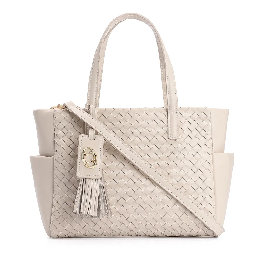 Bolsa Tote Tressê Couro Off White