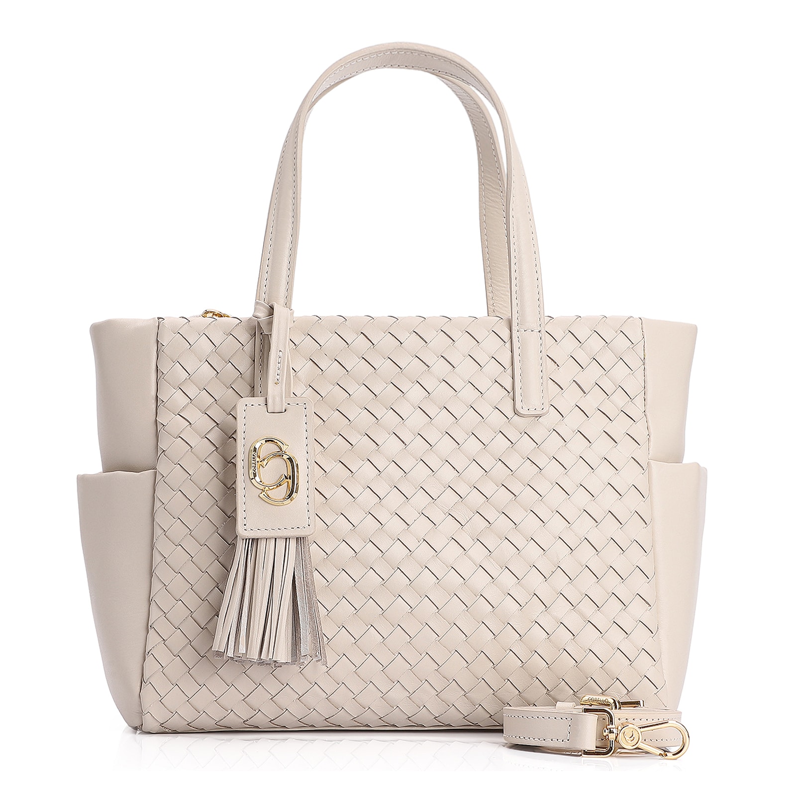 Bolsa Tote Tressê Couro Off White