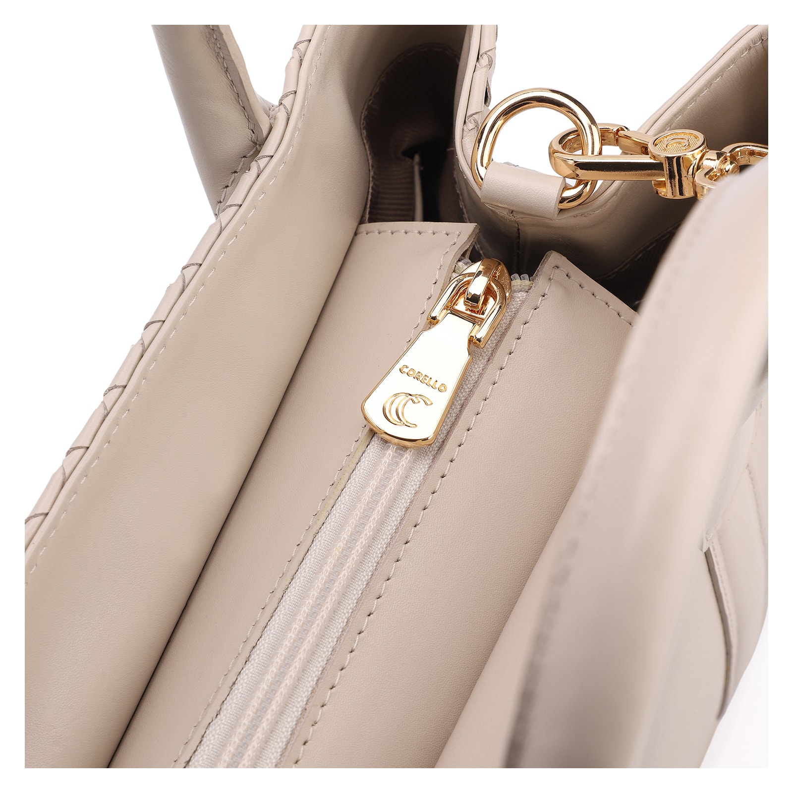 Bolsa Tote Tressê Couro Off White