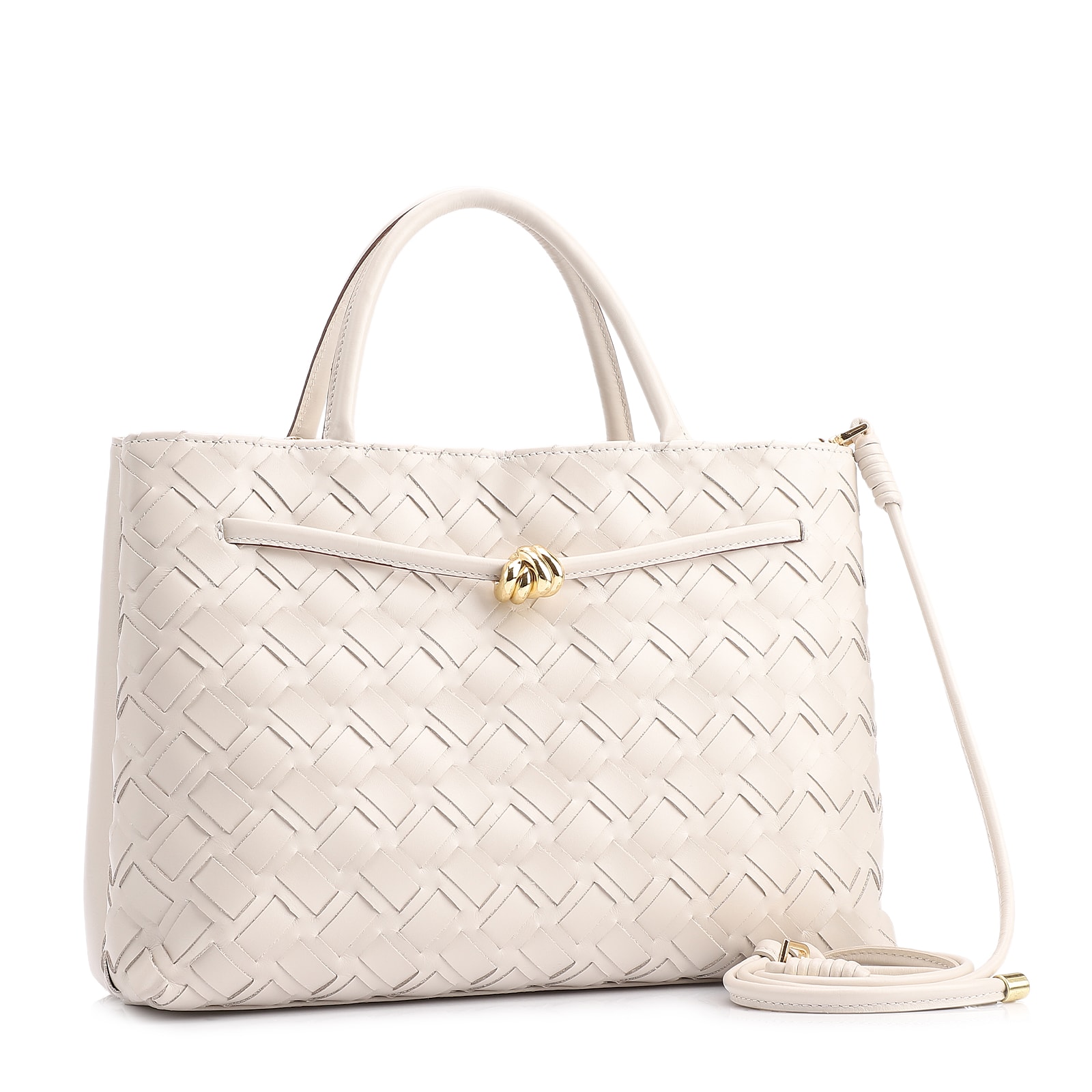 Bolsa Tote Tressê Couro Off White