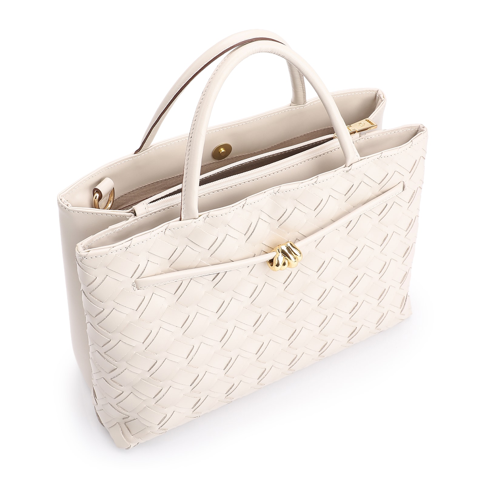 Bolsa Tote Tressê Couro Off White
