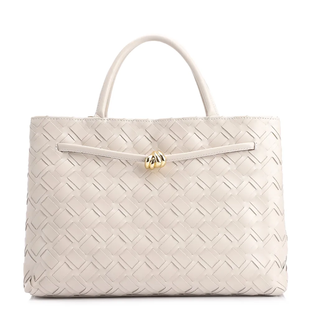 Bolsa Tote Tressê Couro Off White
