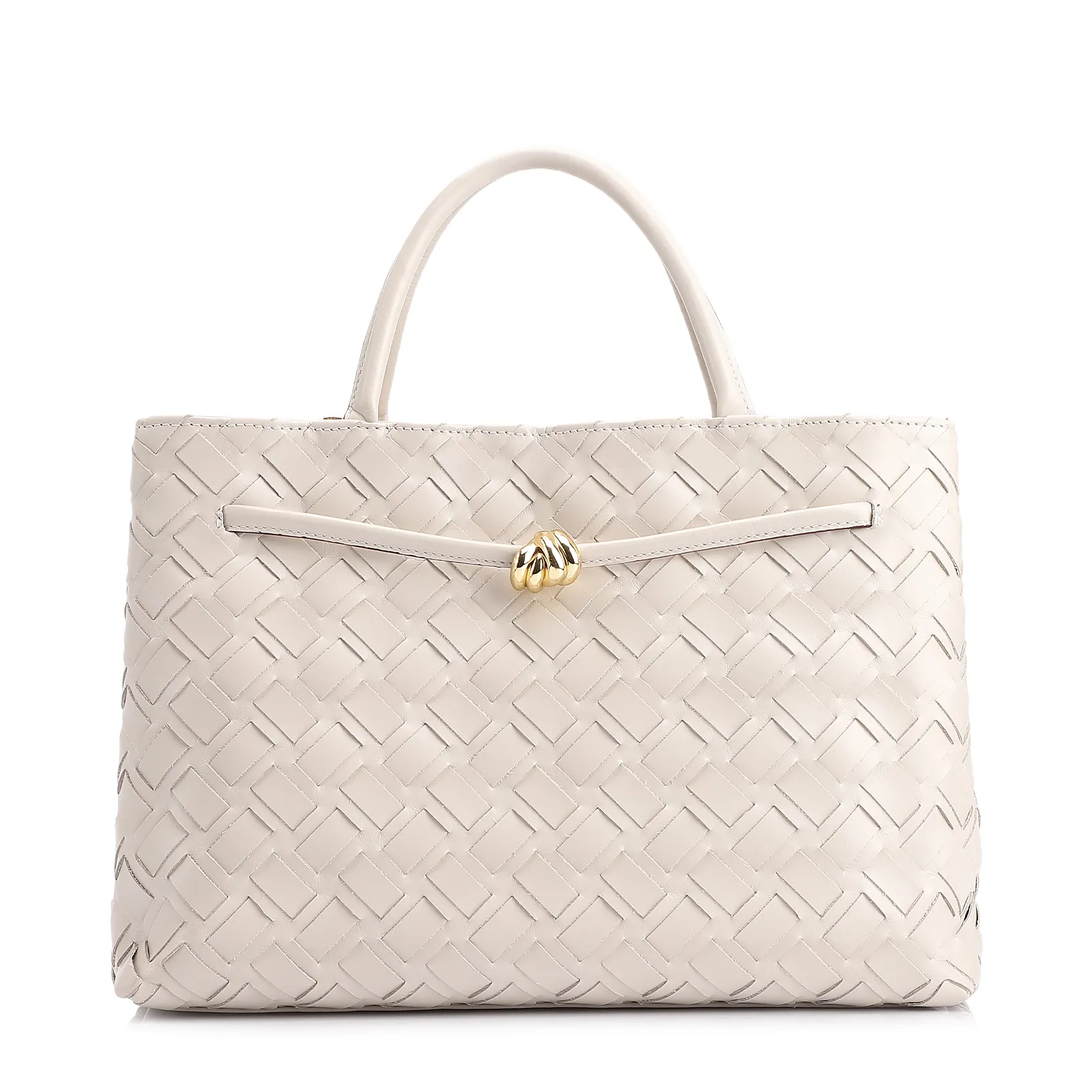 Bolsa Tote Tressê Couro Off White