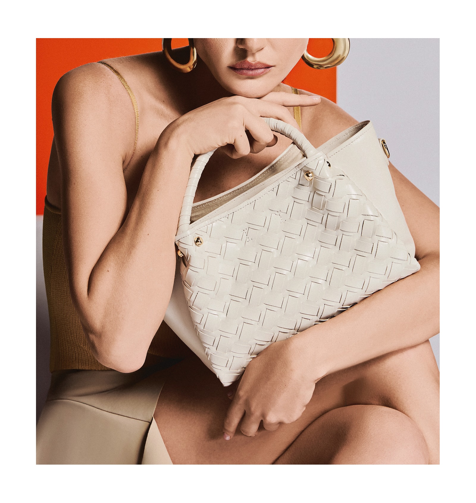 Bolsa Tote Tressê Couro Off White