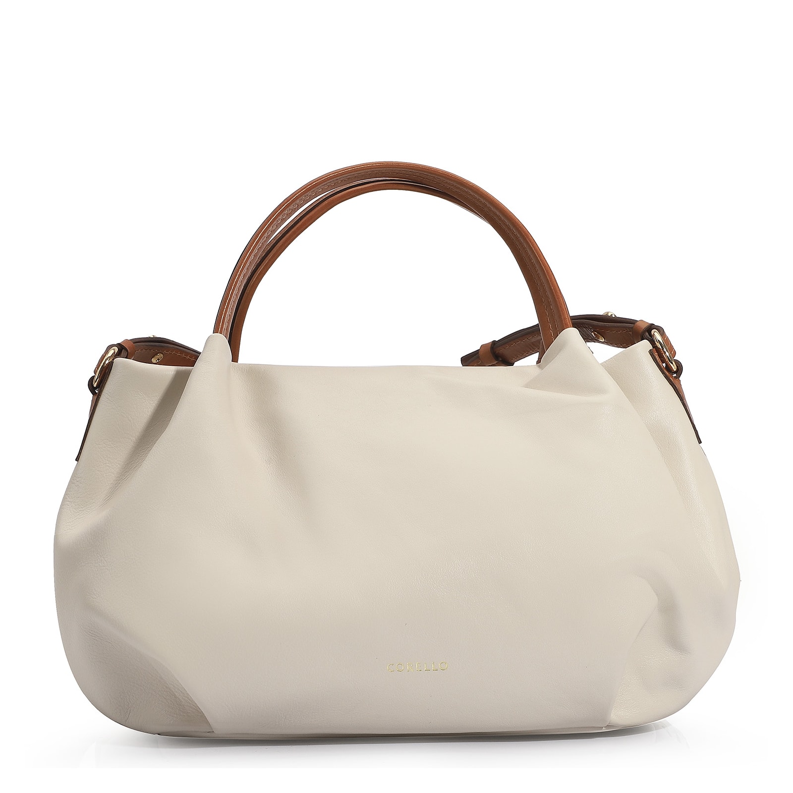 Bolsa Tote Tressê Couro Off White/Caramelo