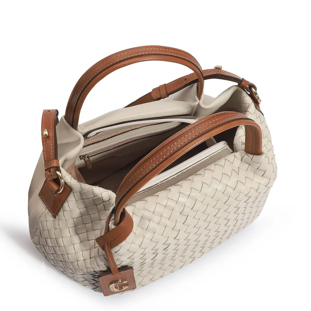 Bolsa Tote Tressê Couro Off White/Caramelo - imagem 5
