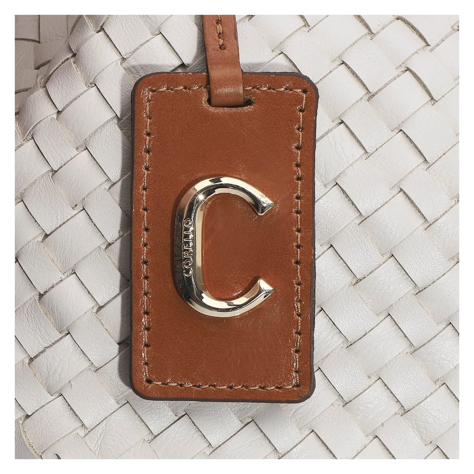 Bolsa Tote Tressê Couro Off White/Caramelo