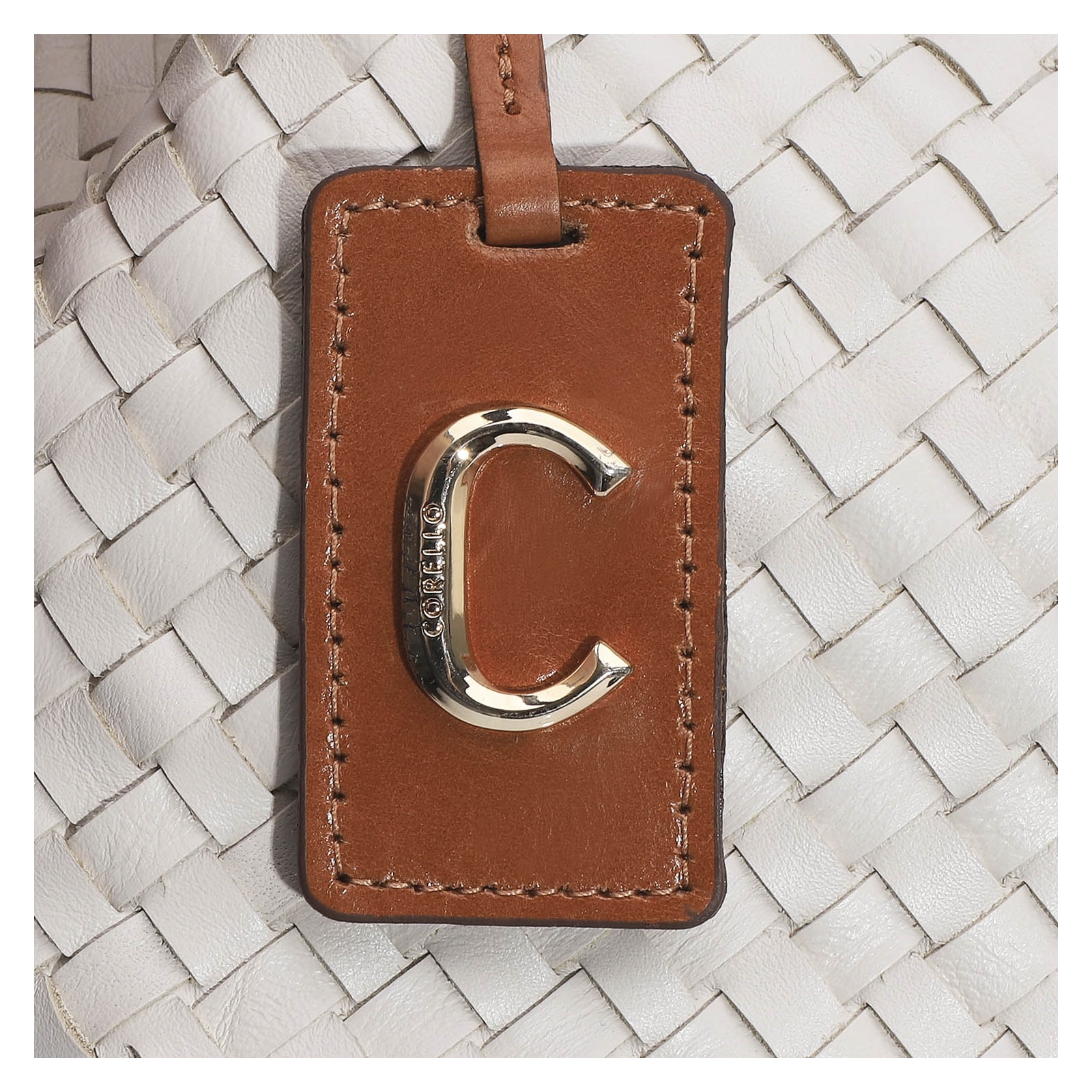 Bolsa Tote Tressê Couro Off White/Caramelo