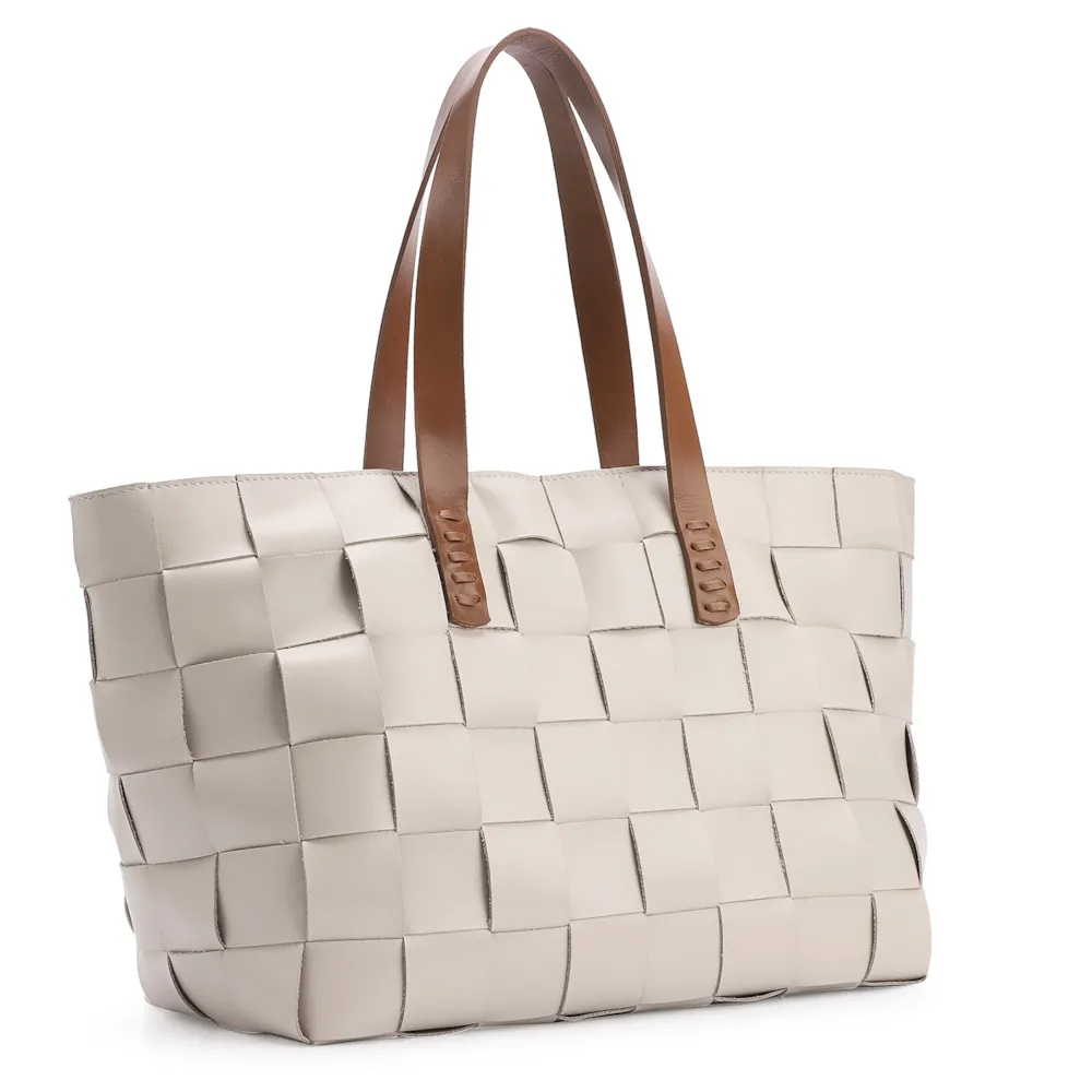 Bolsa Tote Tressê Couro Off White/Marrom - imagem 3