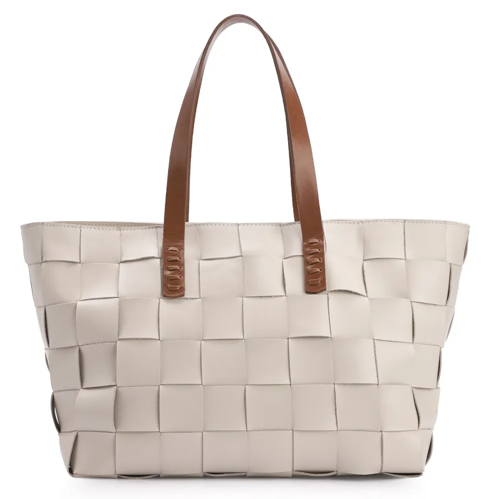 Bolsa Tote Tressê Couro Off White/Marrom - imagem 4