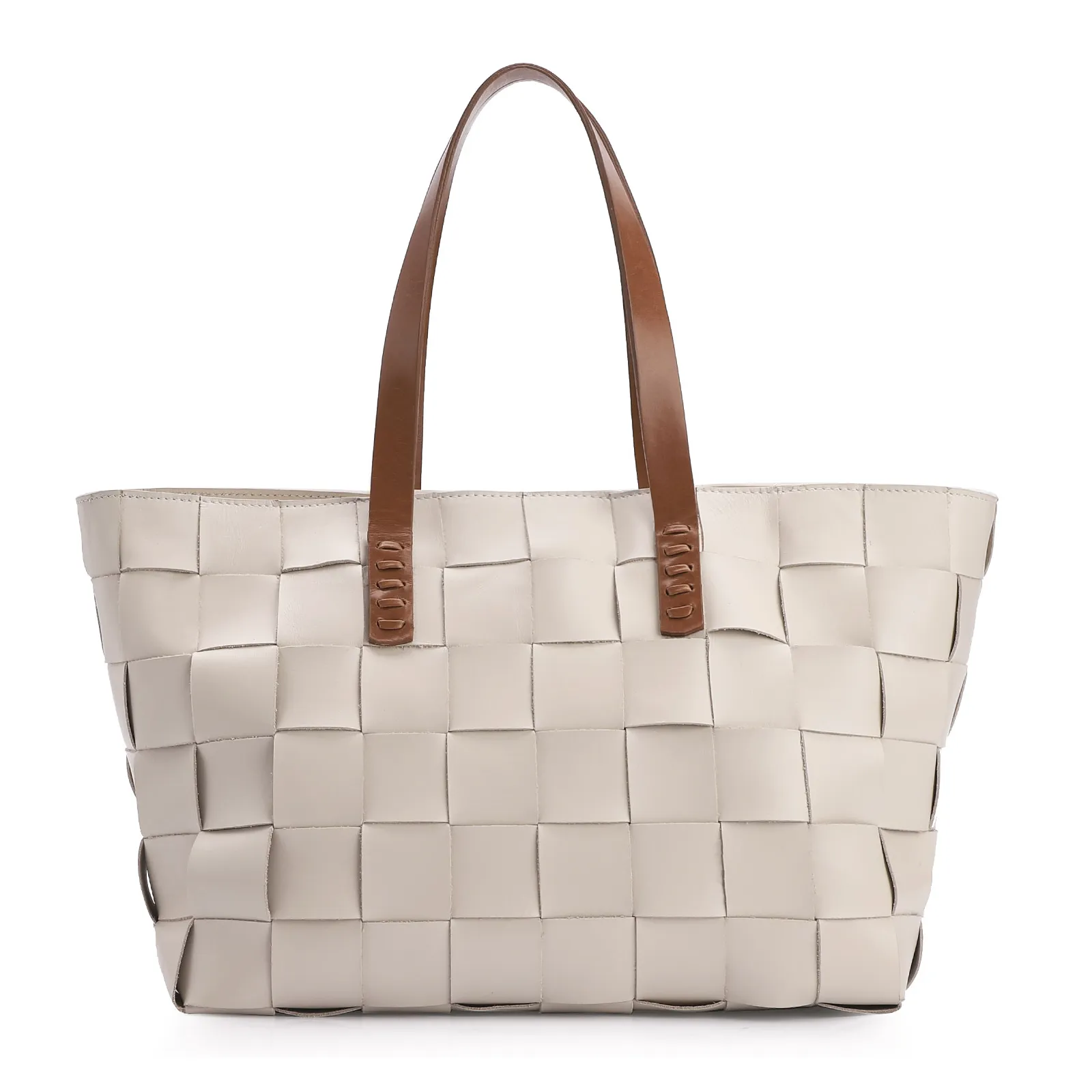 Bolsa Tote Tressê Couro Off White/Marrom