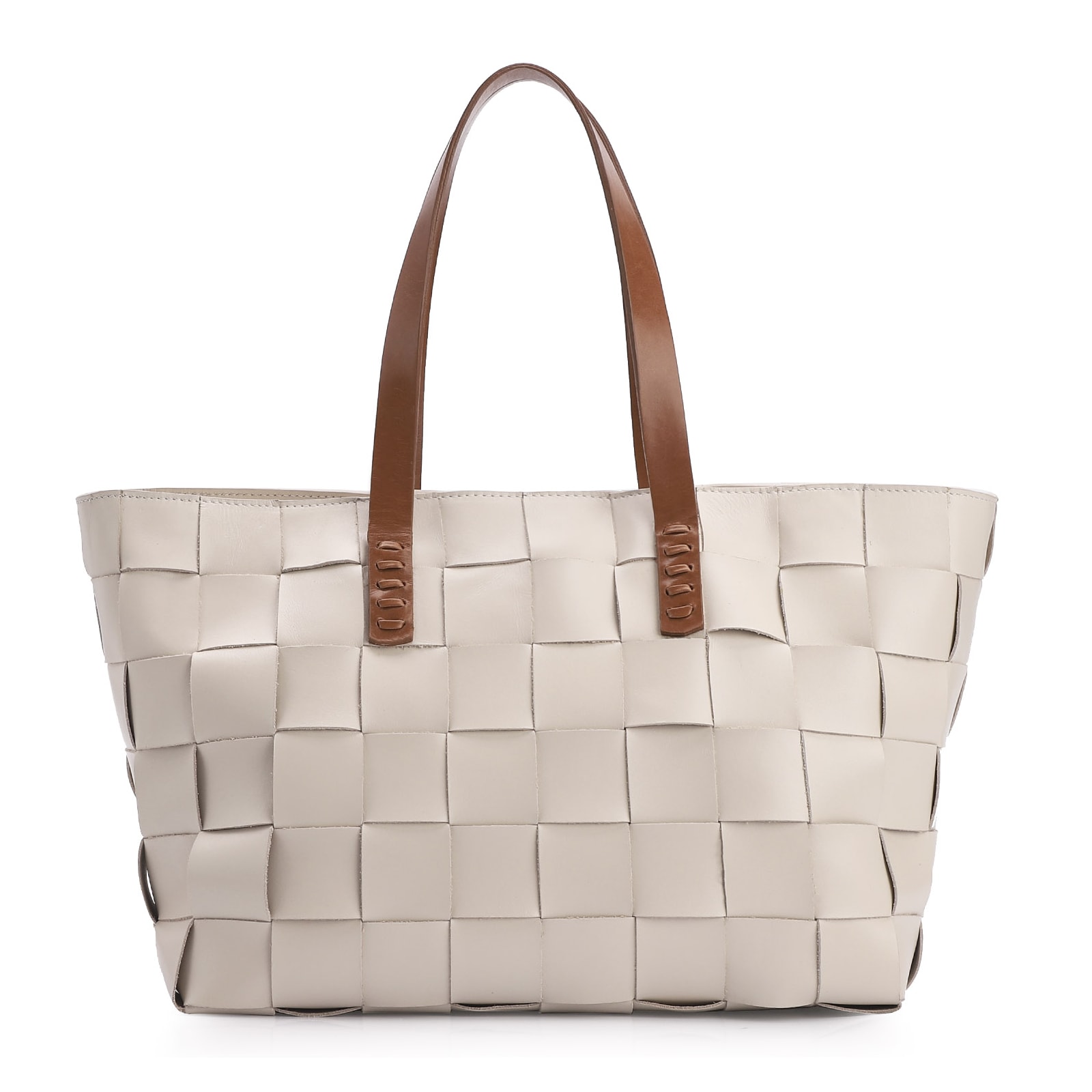 Bolsa Tote Tressê Couro Off White/Marrom