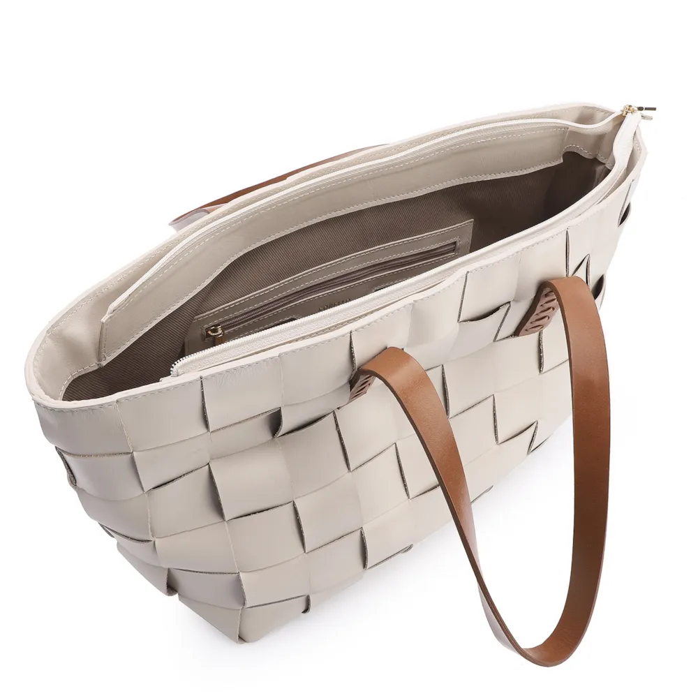 Bolsa Tote Tressê Couro Off White/Marrom - imagem 5