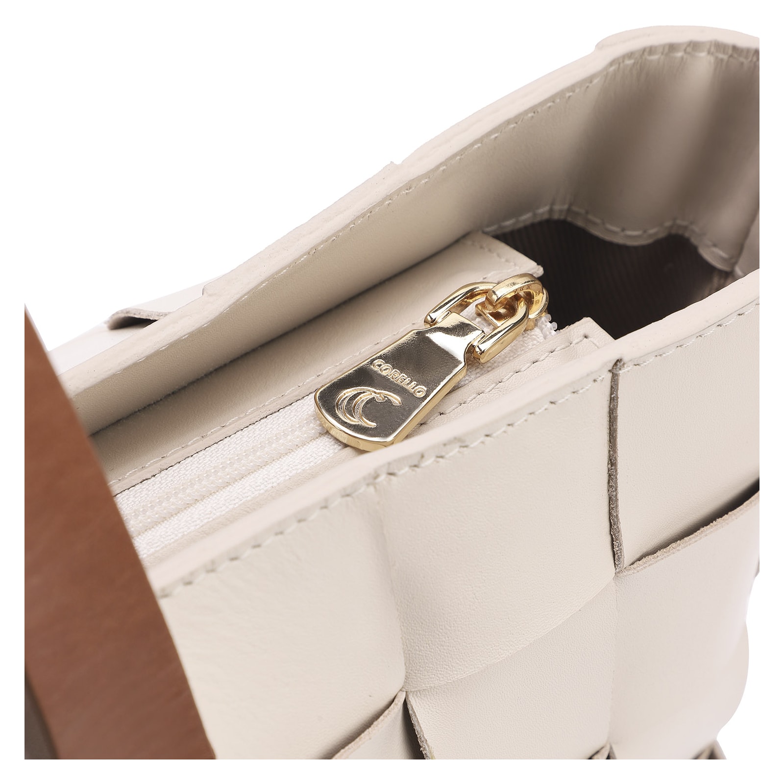 Bolsa Tote Tressê Couro Off White/Marrom