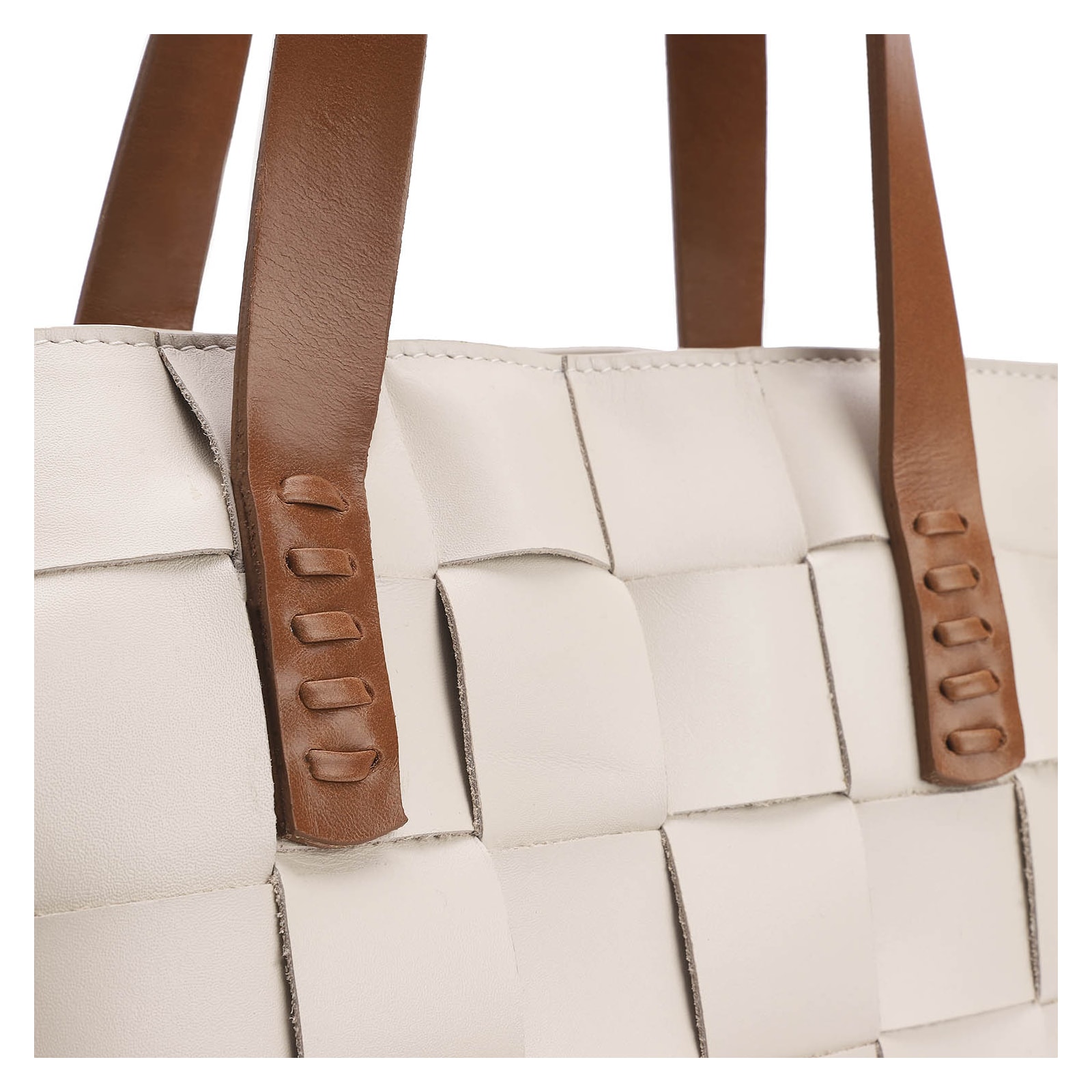 Bolsa Tote Tressê Couro Off White/Marrom