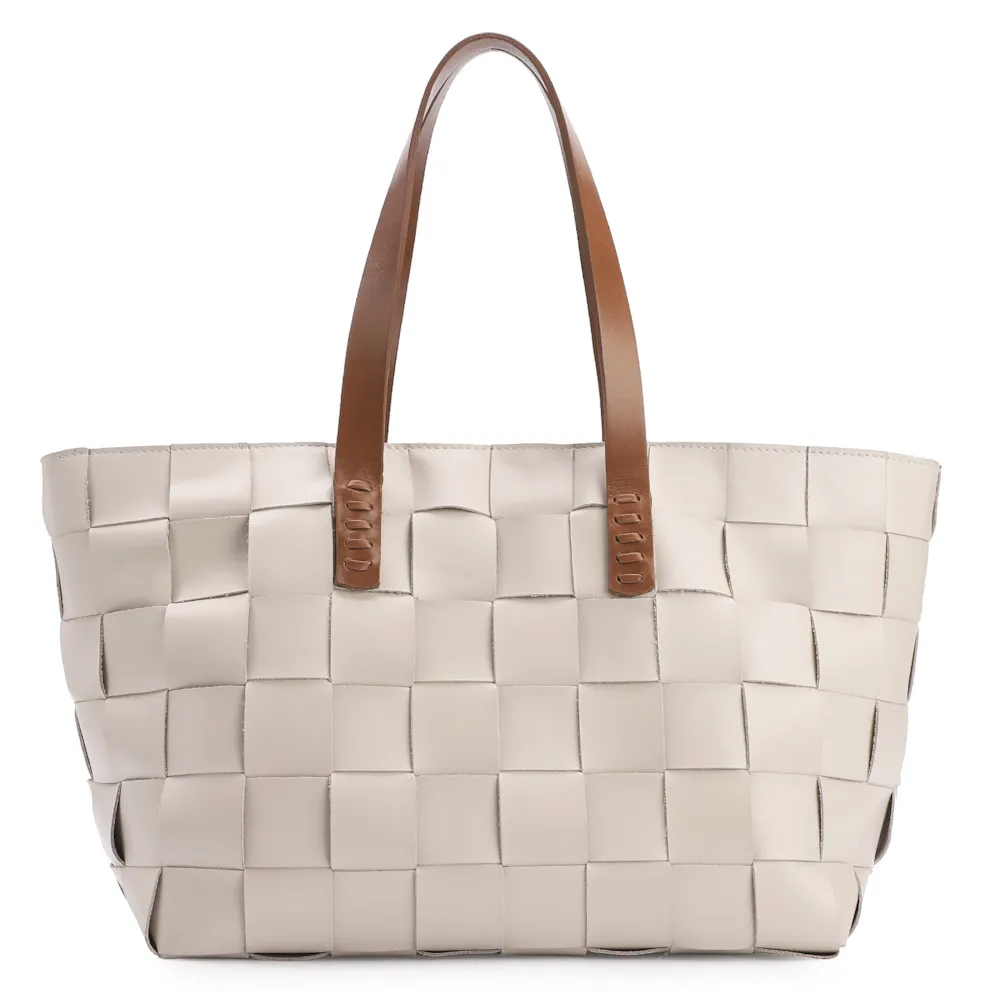 Bolsa Tote Tressê Couro Off White/Marrom