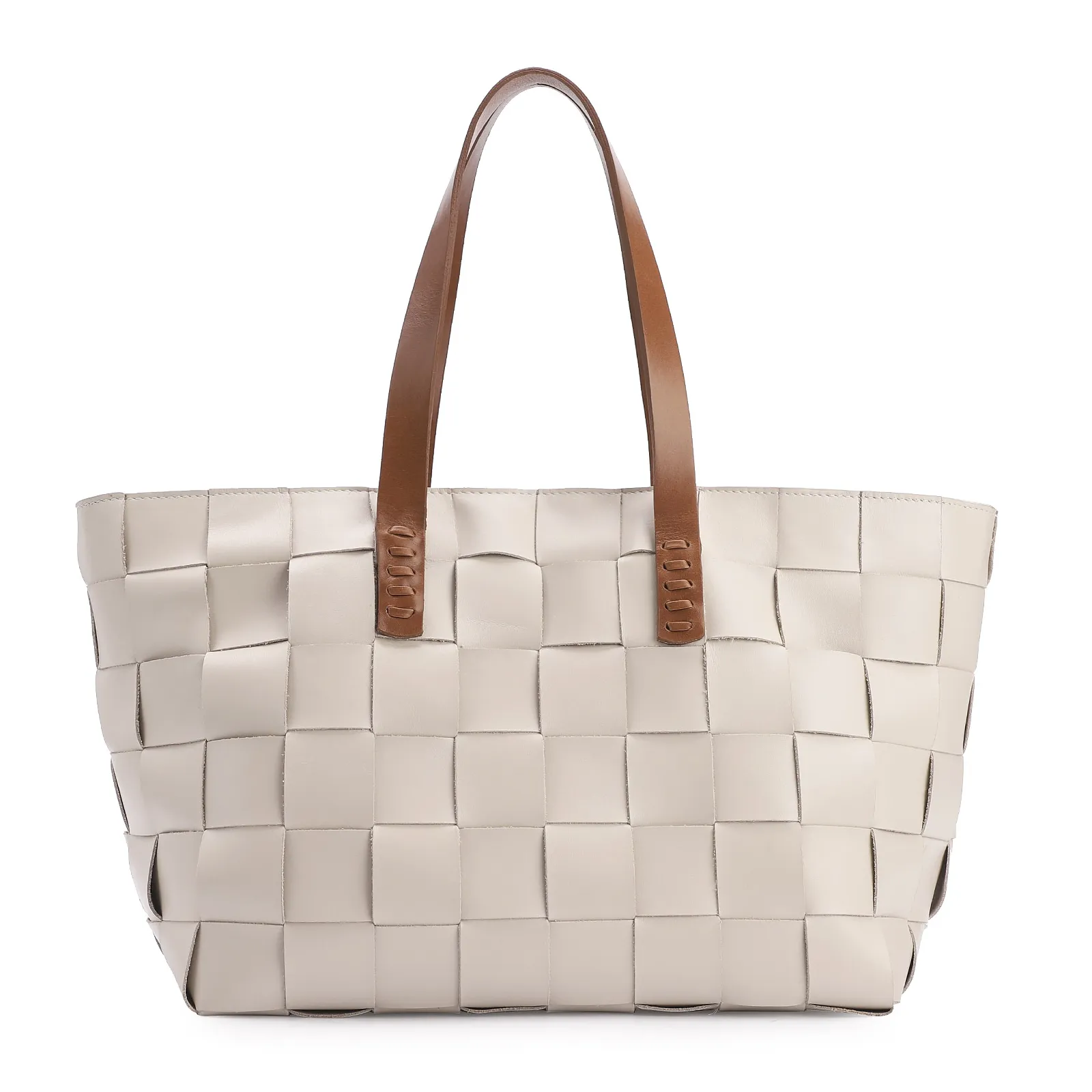 Bolsa Tote Tressê Couro Off White/Marrom