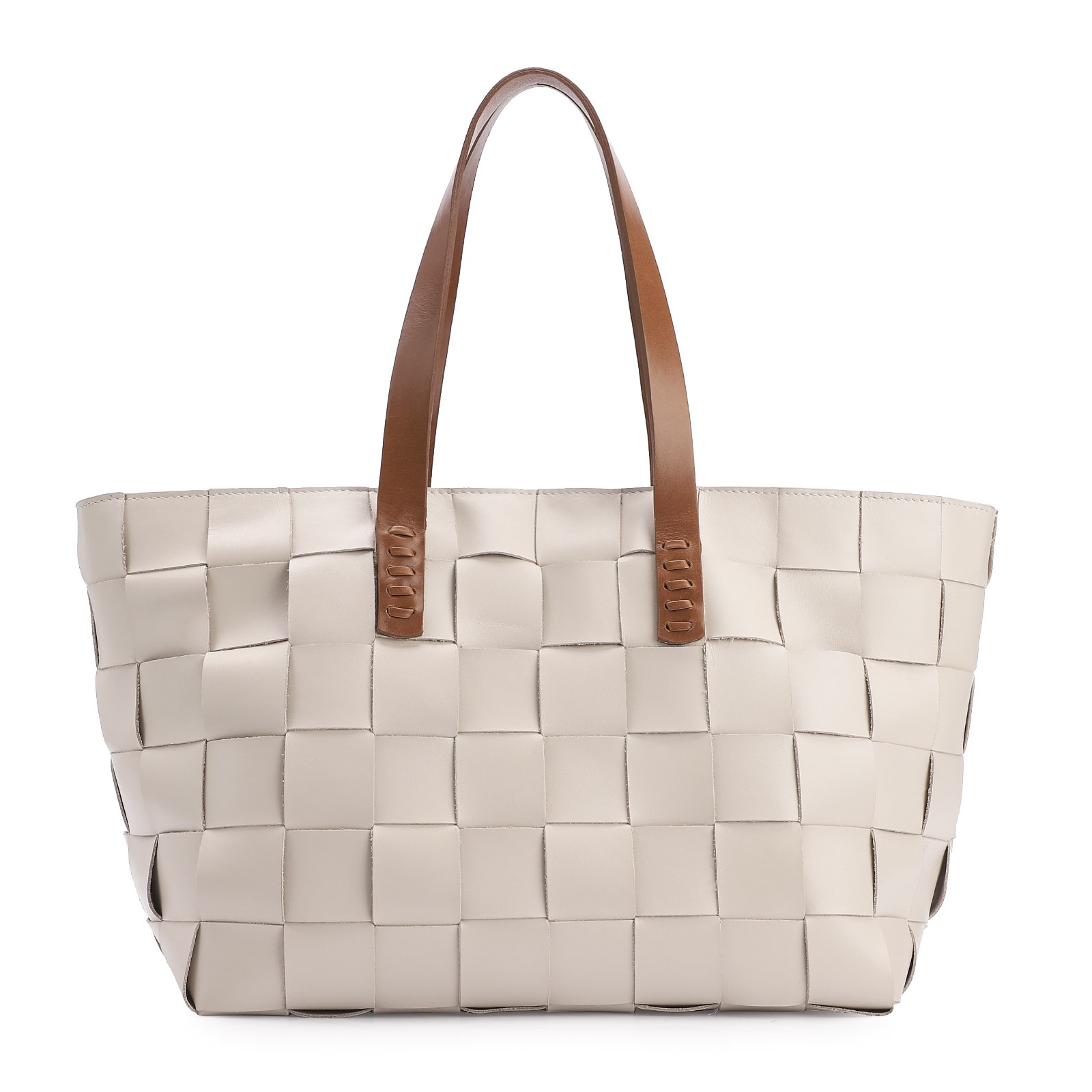 Bolsa Tote Tressê Couro Off White/Marrom