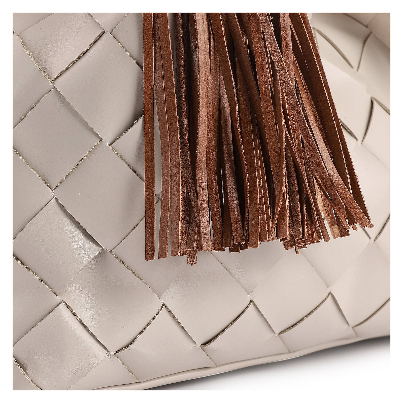 Bolsa Tote Tressê Couro Off White/Marrom