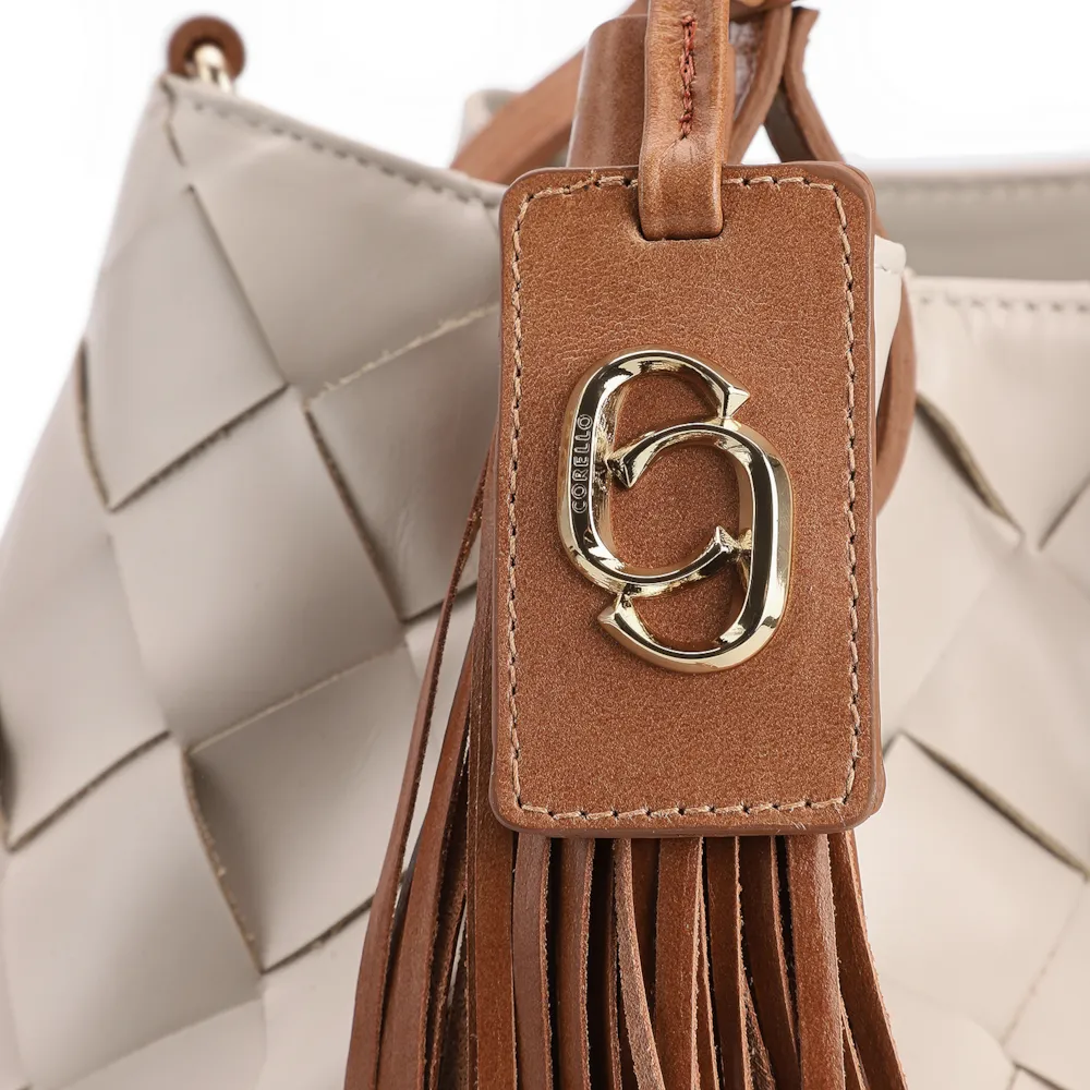 Bolsa Tote Tressê Couro Off White/Marrom - imagem 6