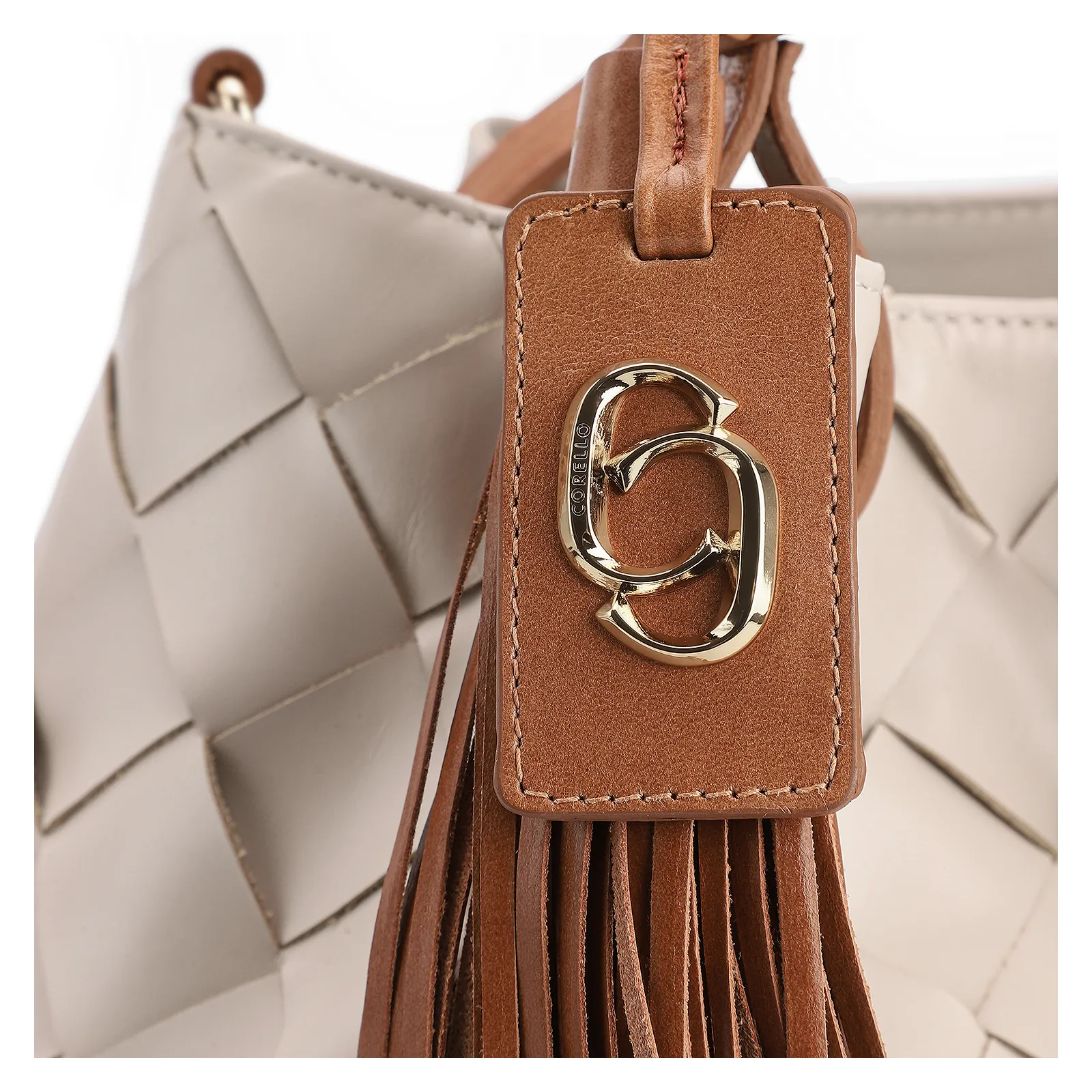 Bolsa Tote Tressê Couro Off White/Marrom