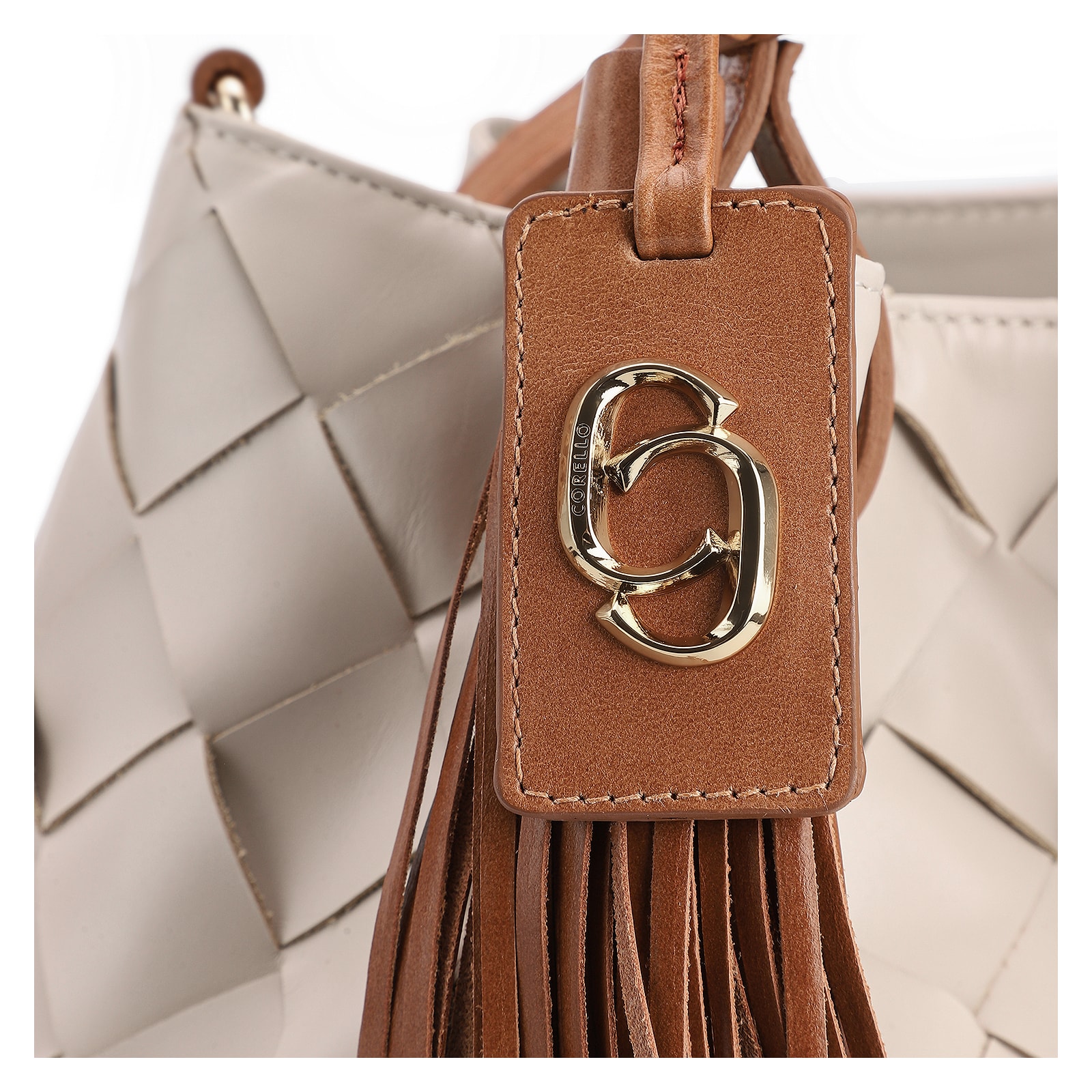 Bolsa Tote Tressê Couro Off White/Marrom
